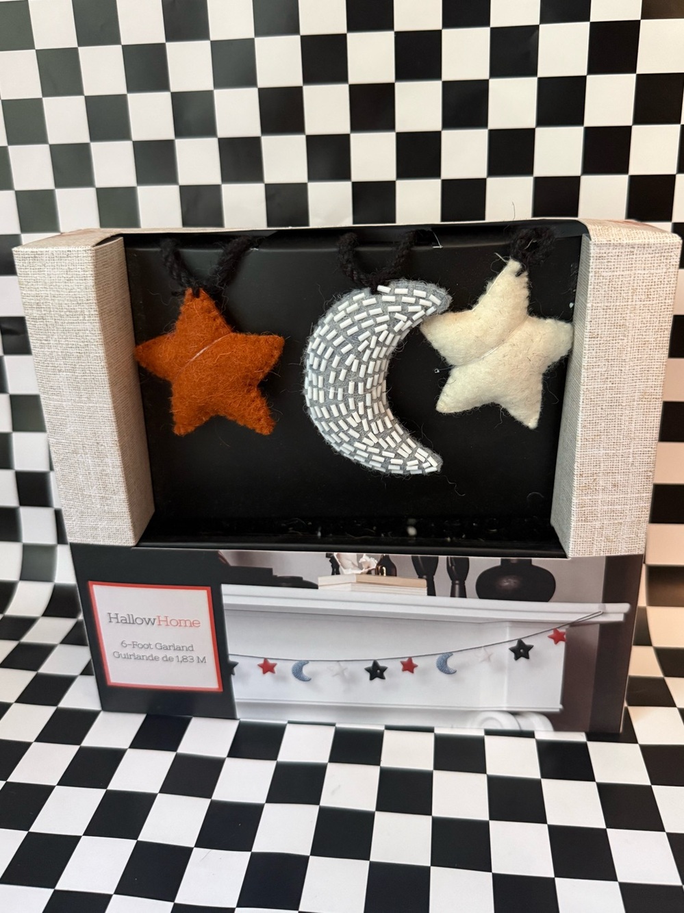 Star and Moon Felt Garland - Orange, Cream, Gray